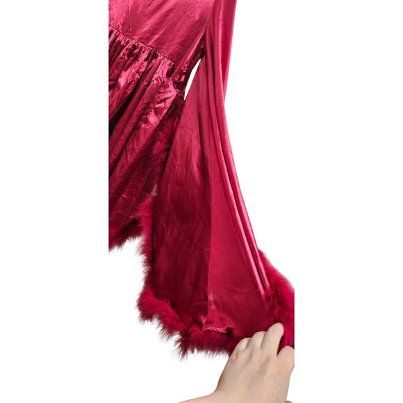 Solistawear Valentina Red Satin Robe Feather Trim Luxe Wrap – Solista W Size L - Picture 9 of 12